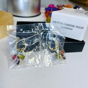 Avon Gold-Tone Hoop Earrings with Pink, Green, Purple and Blue Stones